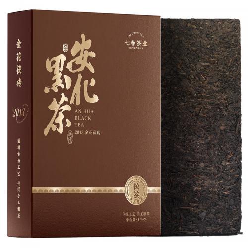 七春安化黑茶1000g赠茶刀11年陈黑茶熟茶金花茯砖茶叶节日礼盒