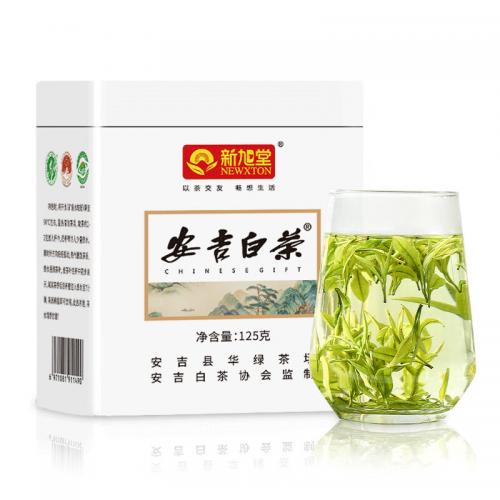 新旭堂安吉白茶绿茶茶叶年2024新茶春茶明前特级自己喝简装单罐茗茶125g